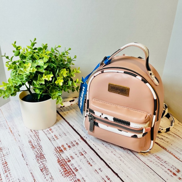 Wrangler Pink & Cow Print Mini Back Pack - Picture 2 of 8